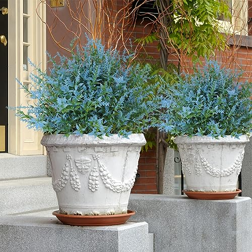 RECUTMS Blue Artificial Flowers for Outdoor Artificial Plants & Flowers for Outside Fake Outdoor Plants Faux UV Resistant Flower Plastic Shrubs Indoor Outside Hanging Decorations(Blue) - color: Blue, size: 8 Bundles