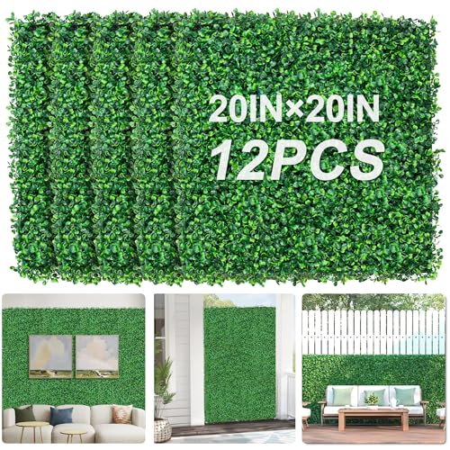 Grass Wall Panels 20" X 20" (12Pcs) Greenery Backdrop, Artificial Green Grass Backdrop Boxwood Panels, Greenery Wall Decor Indoor, Privacy Hedge Screen for Outdoor Garden, Patio Decor - size: 20X20inch-12pcs
