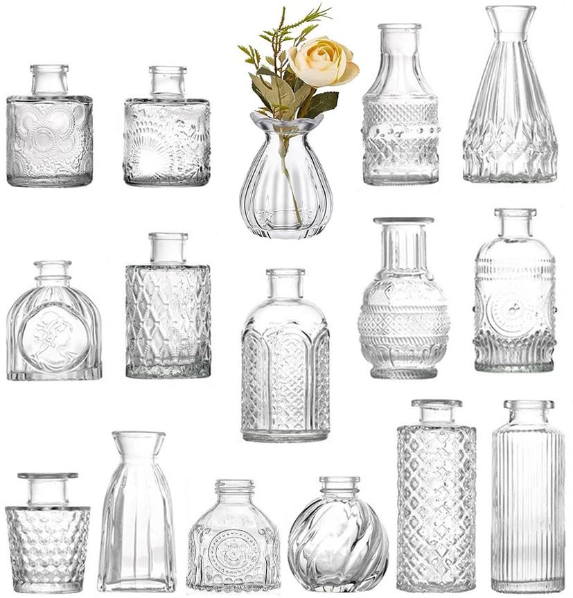 16 Pack Glass Bud Vase Set, Small Flower Vase Set Bud Vases for Wedding Centerpiece Table Decor, Vintage Small Vases for Room Home Dining Party Table Center Decor (Clear Set, 16 Pack) - color: Clear Set, size: 16 Pack