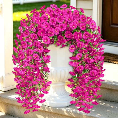 Artificial Flowers for Outdoors, 6-Pack 420 Blooms UV Resistant Hanging Morning Glory Silk Flowers Vines, Realistic Fake Plants Outside Decroation for Porch Patio Balcony Yard Garden (Lotus) - color: Lotus