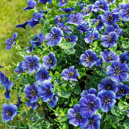 Lnoicy 20 Bundles Artificial Fake Flowers for Outdoor Faux Eucalyptus Flowers for Home Decoration,Fake Plants UV Resistant for Porch/Garden（Blue） - color: Blue