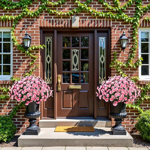 Alupssuc 8 Large Bundles Artificial Flowers for Outdoors Spring Decoration, UV Resistant Faux Flowers Silk Camellia Realistic Fake Flowers for Yard Patio Planter Porch Balcony Garden, Pink - color: Pink