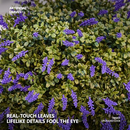 VeriNatural 2 Pack Artificial Lavender Topiary Ball Trees – 30.2in UV Resistant Fake Boxwood Shrubs with Realistic Flowers | Outdoor Indoor Faux Bushes for Porch, Patio & Garden Decor - size: 30.2in