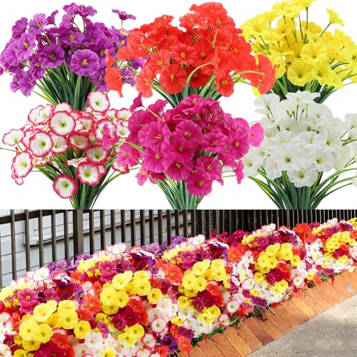 JEMONG Artificial Flowers 30 Bundles Outdoor UV Resistant Fake Daisy Flowers Faux Plastic Plants Garden Porch Window Box Porch Farmhouse Hanging Decor(Mix Six Colors) - color: Mix Six Colors, size: 30Bundles