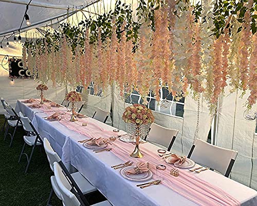 WEISPARK Fake Hanging Flowers - 12 Pieces 3.75 Feet/Piece Artificial Wisteria Vine Ratta Hanging Garland Silk Flowers for Home Party Wedding Decor (Light Pink) - color: Light Pink