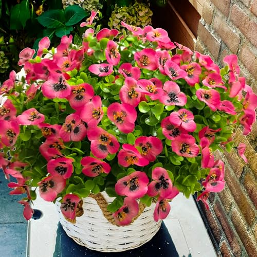Artificial Flowers for Outdoors Fake Plants, 12pcs Fake Flowers Artificial Plants Outdoor UV Resistant,Silk Faux Flowers Shrubs Greenery Plants for Porch Garden Patio Window Box Decor - color: Fuchsia, size: 12