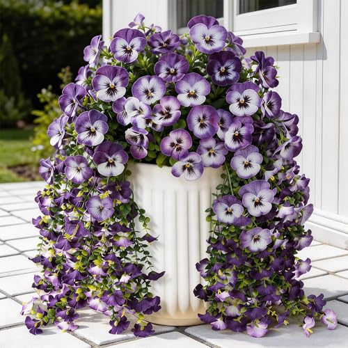 Artificial Flowers for Outdoors Front Porch Spring Decor ,2 Pack Hanging Faux Outdoor Plants UV Resistant - Long Trailing Faux Flower for Hanging Baskets, Tall Outdoor Planters （Multi Purple） - color: Purple-2pack