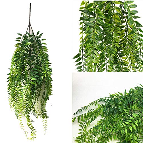 Artificial Hanging Vine, Weeping Willow Plastic Plants Greenery Leaves Fake Plant Faux Ivy Garland UV Resistant for Indoor Outdoor Garden Door Wall Baskets Wedding Party Table Decor Decoration - 6 Pcs - color: Hanging Vine Willow 6pcs
