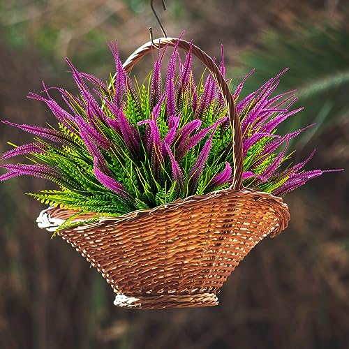 12 Bundles Outdoor Artificial Plants Flowers UV Resistant Fake Grass Plants Tropical Faux Bushes Shrubs for Home Front Porch Outside Planter Garden Landscape Décor - color: Magenta Setaria, size: 12 Pcs