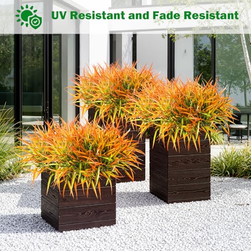 Uieke 28 Bundles Artificial Outdoor Plants UV Resistant Fake Grass Plants Faux Plastic Plants Greenery Shrubs for Home Garden Pathway Window Box Front Porch Cemetery Fall Decor, Autumn Orange - color: Orange Yellow, size: 28