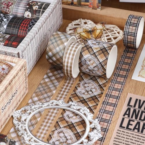 10 Rolls Vintage Floral Washi Tape Set Pastel Plaid Arts Adhesive Tapes Soft Colors Decorative Masking Tape Sets for Craft, Kids, Scrapbook, DIY, Gift Wrapping (Golden Daisy) - color: Golden Daisy