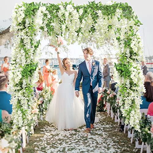 Findosom Wisteria Artificial Flowers Garland, 10Pcs Total 72FT White Wisteria Hanging Flowers, Flower Garland Decorations for Home Garden Outdoor Ceremony Wedding Arch Decoration - color: White, size: 10 PCS