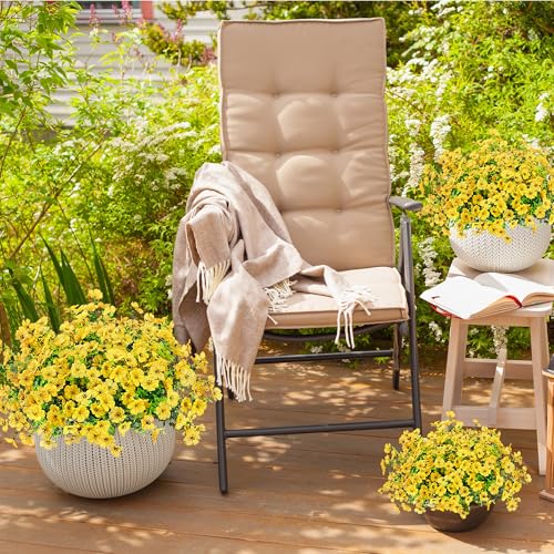 Sggvecsy Artificial Flowers for Outdoors 12 Bundles Realistic Faux Plants UV Resistant Fake Silk Daisy with Eucalyptus for Boxwood Planter Patio Porch Outside Spring Summer Decoration(Yellow) - color: Yellow