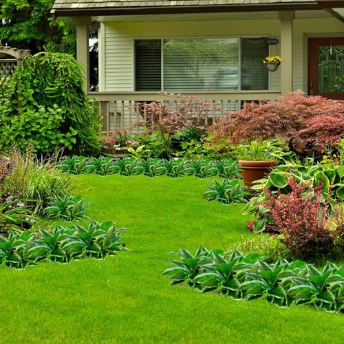 8 Pcs Artificial Hosta Plants, 16" Fake Tropical Green Plants, UV Resistant, Realistic Faux Green Leaf Stems for Home Offices Outdoor Porch Patio Balcony Garden Indoor Table Decor - color: White Edge, size: 8 Pcs