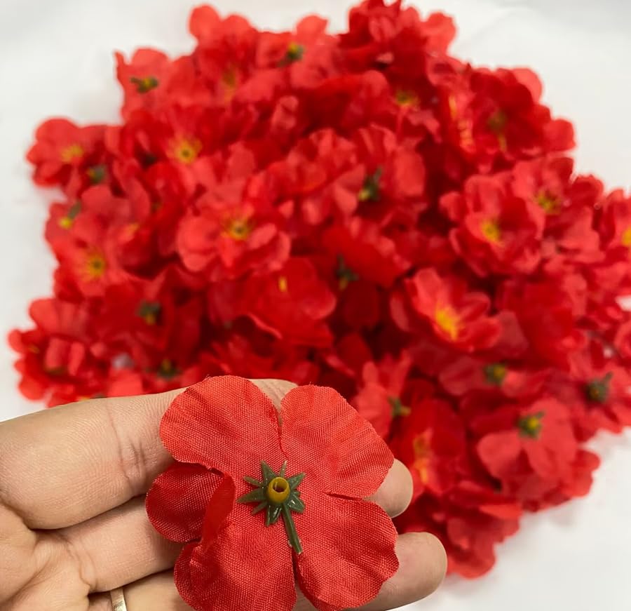 Rikyo 100 pcs Artificial Silk Cherry Blossom Flower Heads Spring Fake Plum Blossom Peach Blossom,Vase Fillers,Corsages for Wedding Decor,Nursery Wall,Archway Decor Wreath Garland Cake Ornaments (Red) - color: Red