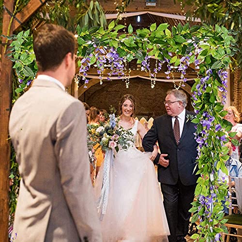 Wisteria Garland 5pack 33Ft Artificial Fake Wisteria Vine Hanging Flowers Fake Vines Plants (Purple) - color: Purple