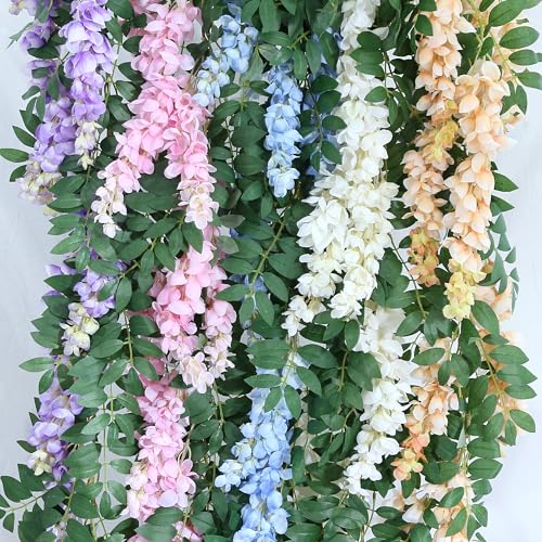 1pc/2pcs Encrypted Flower Vine Wisteria Artificial Flowers Garland,White Wisteria Hanging Flowers Flower Garland Decorations for Home Garden Outdoor Ceremony Wedding Arch Decoration (Blue, 2pcs) - color: Blue, size: 2pcs