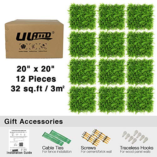 Artificial Grass Wall Panels, 12pcs 20"x20" Plant Wall Mats for Greenery Backdrop, 3 sqms Outdoor Green Hedges for Privacy Screening Fence Covering - color: A038