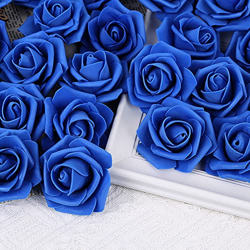 Artificial Rose Flower Heads, 100pcs Royal Blue Fake Roses Artificial Flower Foam Rose for DIY Wedding Bouquets Centerpieces Arrangements Party Baby Shower Home Decor (Stemless, Royal Blue) - color: Royal Blue, size: 100PCS