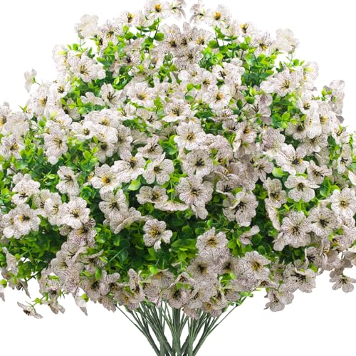 Grunyia Artificial Fake Flowers for Outdoor Spring Decoration, 16 Bundles Faux Silk Colorful Daisy UV Resistant Realistic for Outside Porch Patio Home Yard Garden Planters Pots Window Box (White) - color: White