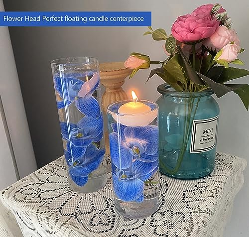 20 Pcs Blue Artificial Orchid Flower for Floating Candle Centerpieces, Faux Flower Head and stem DIY Crafts Bouquet for Bridal Bouquets Flower Arrangements Table Centers Home Decor. (Blue) - color: Blue