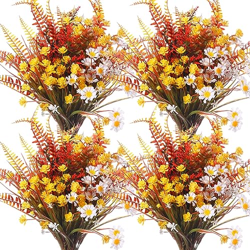 Cindeer 24 Bundles Artificial Flowers Planters Bulk for Outdoors, UV Resistant Artificial Fake Greenery Plastic Faux Flowers Plant Outdoor Indoor Spring Summer for Decors Wedding(Fall Color) - color: Fall Color