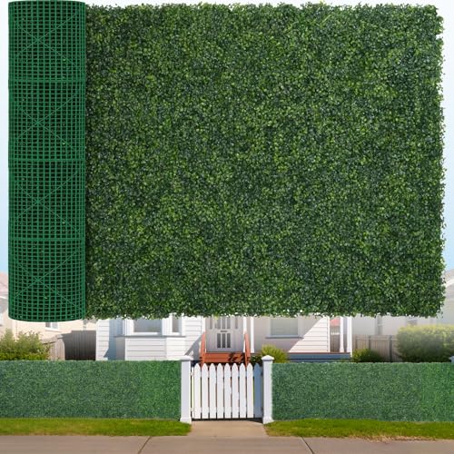 Artificial Boxwood Roll, 71x126 in(62 sqft) UV-Anti Faux Ivy Hedge Grass Wall Panels for Patio and Balcony Privacy, Fake Greenery Backdrop Decor for Fence, Garden, Backyard - size: 71x126inch