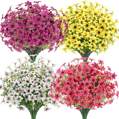 16 Bundles Artificial Flowers for Outdoors, UV Resistant Fake Flowers for Spring Outdoor Decor, Faux Flowers for Garden Front Porch Patio Window Decor, Silk Flowers for Home Decor, Mixed-Color