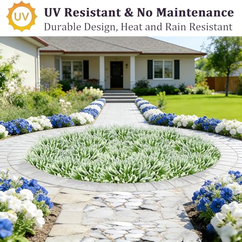 Faux Flowers for Outdoor Planters – 20 Bundles Fake Plants Outdoor, UV Resistant Artificial Plants & Flowers with Fake Monkey Grass, Faux Outdoor Plants for Porch Patio Garden Decor - color: White – 20 Bundles