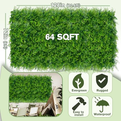 Greenery Faux Grass Wall Backdrop 72"x128" (64 SQFT) UV-Anti Artificial Green Boxwood Panel for Patio Balcony Privacy & Ivy Fence Covering Privacy, Garden, Backyard Wall Backdrop Decor - color: 3D Style 1, size: 72"x128"
