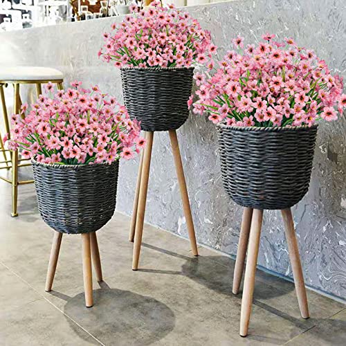 Lnoicy 24 Pcs Artificial Flowers for Outdoor,Plastic Flowers Decoration, UV Resistant Faux Flowers Shrubs, Artificial Plants for Indoor Outside Garden Home Wedding Farmhouse(Pink) - color: Pink, size: 24