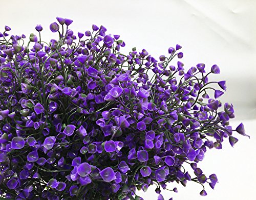 CATTREE Artificial Plants Shrubs Bushes, Plastic Fake Plants Wedding Indoor Outdoor Home Garden Verandah Kitchen Office Table Centerpieces Arrangements Christmas Decoration - Deep Purple 8 pcs - color: Bell Leaves-purple-8 Pcs