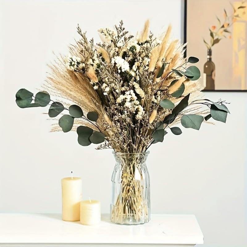 Boho Spring Dried Floral Bouquet for Vase – Pampas Grass, Bunny Tail and Greenery 17 Inch (Soft Neutral) - color: Soft Neutral