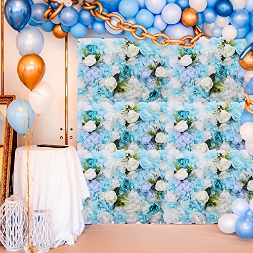6 Pcs Flower Wall Panel Floral Backdrop,24*16in Artificial Flower Wall Panels Blue and White Flower Wall Decor Silk Fabric for Wedding Party Room Home Decor& Wall Decoration (White, Light Blue) - color: White, Light Blue