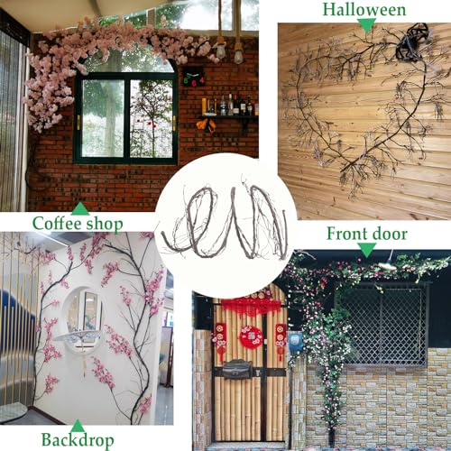 300cm/118inch Bendable Brown Small Artificial Tree Branches Fake Tree Trunk Garland Rattan Wreath Cherry Blossom Grape Vines Floral for Wall Hanging Front Door Reptile Habitat Decoration - color: Brown, size: Small