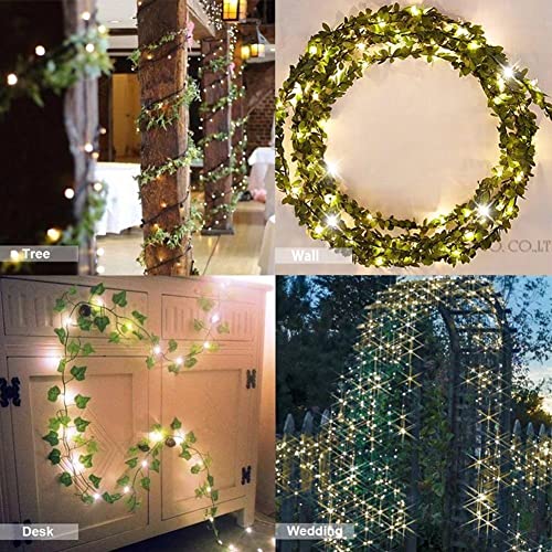 168 FT Artificial Ivy Garlands with 400 LED /132FT String Light Fake Vines for Bedroom Decor Ivy Leaves Greenery Faux Hanging Plants Green Flowers Decor for Home Kitchen Garden Office Wedding Wall - size: 24pcs Ivy with 400 LED