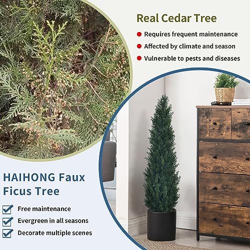 HAIHONG 2 Packs 3ft Artificial Cedar Topiary Trees - Fake Boxwood Topiary Cypress Trees Potted Plants, Artificial Plants Shrubs for Home Indoor Outdoor Garden Porch Decor - size: 3Ft-2Packs