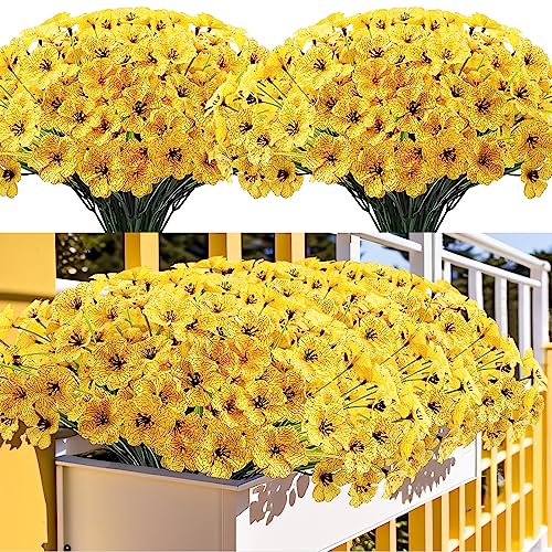 Kinisty 20 Bundles Outdoor Artificial Flowers UV Resistant with Yellow Faux Silk Flowers and No Fade Fake Plastic Plants for Spring Summer Outside Planters Porch Window Box Garden Decor - color: Yellow