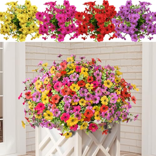 Artificial Flowers for Outdoor, 16 Bundles UV Resistant No Fade Greenery Plants Faux Plastic Flowers for Indoor Outdoor Room Wall Wedding Patio Porch Decor
