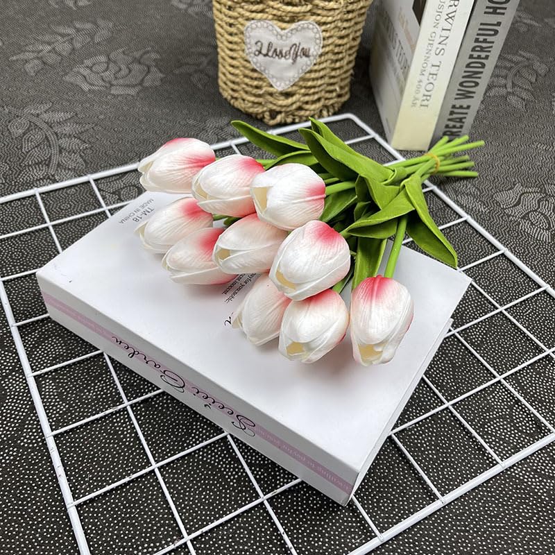 Artificial Flowers Tulips Fake Flowers Real Touch Latex Tulips Faux Flowers Bouquet for Wedding Party Arrangements Home Decor and Baby Shower Centerpieces (10, Pink) - color: Pink