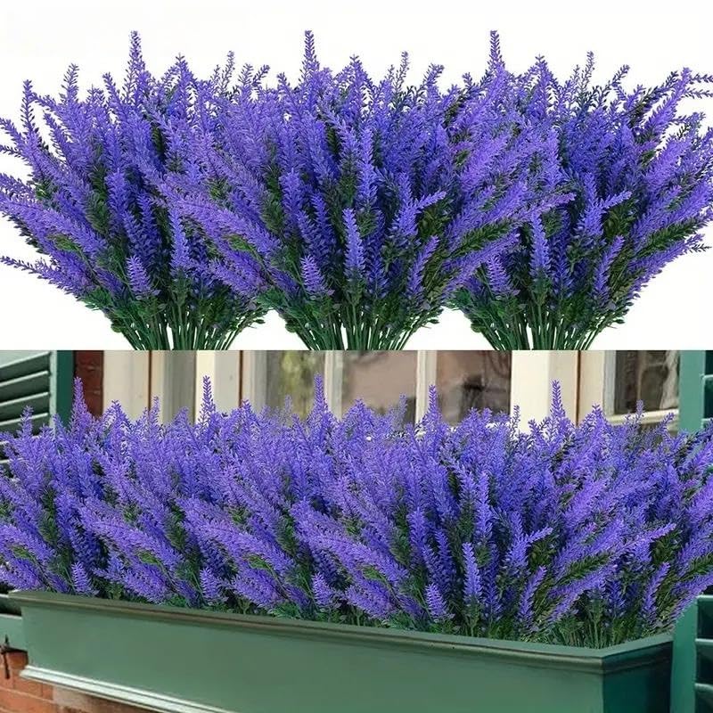 Lavender Flowers Artificial 6 pcs Faux Fake Plants Artificial Lavender Stems Bouquet Plastic Plant Decor for Indoor Outdoor Home Table Wedding Party (Purple) - color: 6bundles--lavender Purple