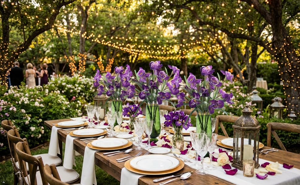 Rikyo 3pcs Artificial Iris Flower Purple Silk Flower 9 Heads, 36 Inch Artificial Flowers Bouquet Fake Outdoor Cemetery Flower Arrangements and Wedding Holding Flowers, Dining Table Centerpieces - color: Purple