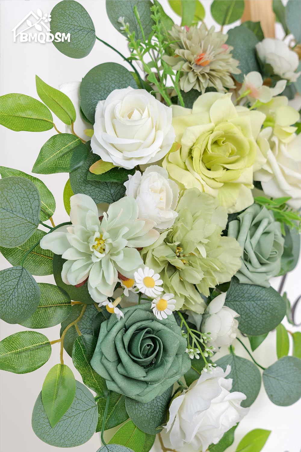 Pack of 2 Artificial Flowers for Backdrop Decoration, Wedding Arch Flowers,Reception Welcome Sign, Eucalyptus Garland, Suited to Aisle Decor and Wedding Arches（White Green） - color: White Green