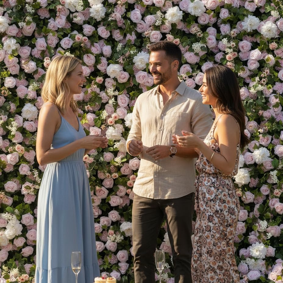Artificial Flower Wall Panels, 3D Silk Floral Wall Backdrop, Rose Wall for Wedding, Baby Show, Party and Home Decor, Quick Assembly/Storage, Both Eco ＆ Pet Friendly, 4ft*8ft - color: Pinkchico, size: 4ft*8ft