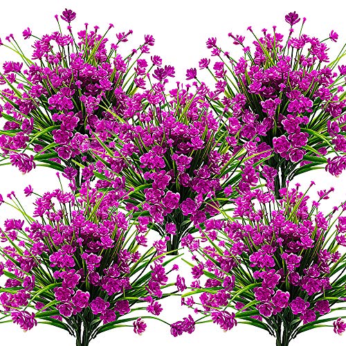 Grunyia 10 Bundles Artificial Flowers Outdoor UV Resistant Fake Plants Indoor Outside Hanging Planter Home Garden Decor (Purple) - color: Purple-daffodil