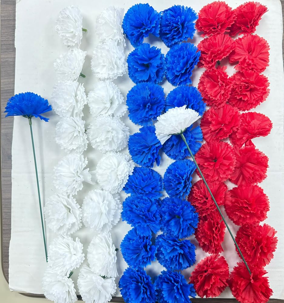 Rikyo 50 Artificial Silk Carnation Flower Head with Stems Set,Vase Fillers for Home Decor Bridal Wedding Party Birthday Cake Ornaments,DIY Wrist Corsage, 3" Petals Heads & 8" Stems (Multicolour) - color: Multicolour