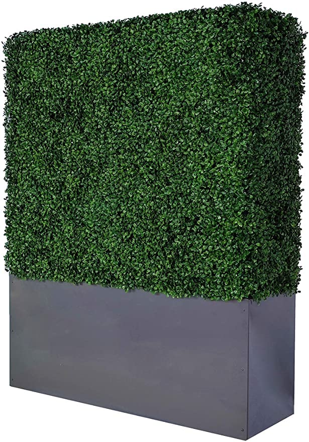 Artificial Boxwood Hedge Wall (38" Width* 12" Deep* 48" Height) with Dark Gray Stainless Steel Planter Box (48.0) - size: 38"W*12"D*48"H
