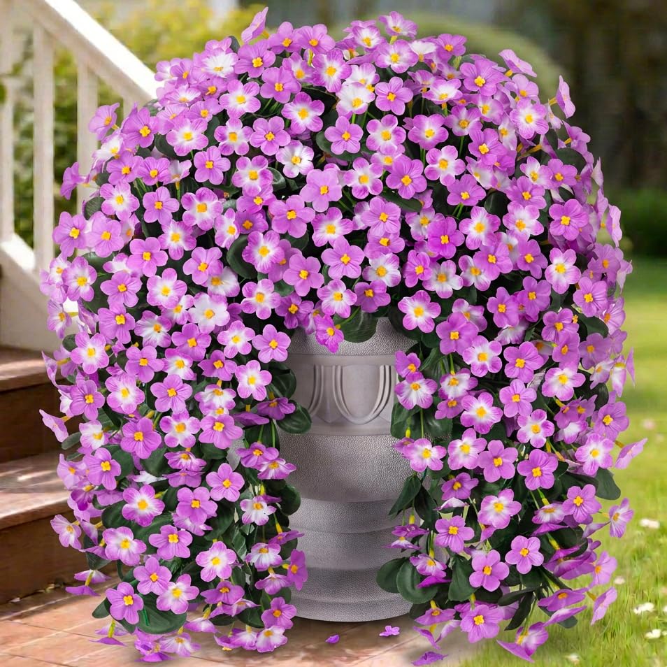 HyeFlora 2PCS Artificial Hanging Flowers for Outdoors Spring Decoration, Faux Daisy Plants Fake Silk Orchid Long Stems UV Resistant Mums for Home Garden Wall Party Indoor Outside Decor - color: Light Fuchsia+fuchsia