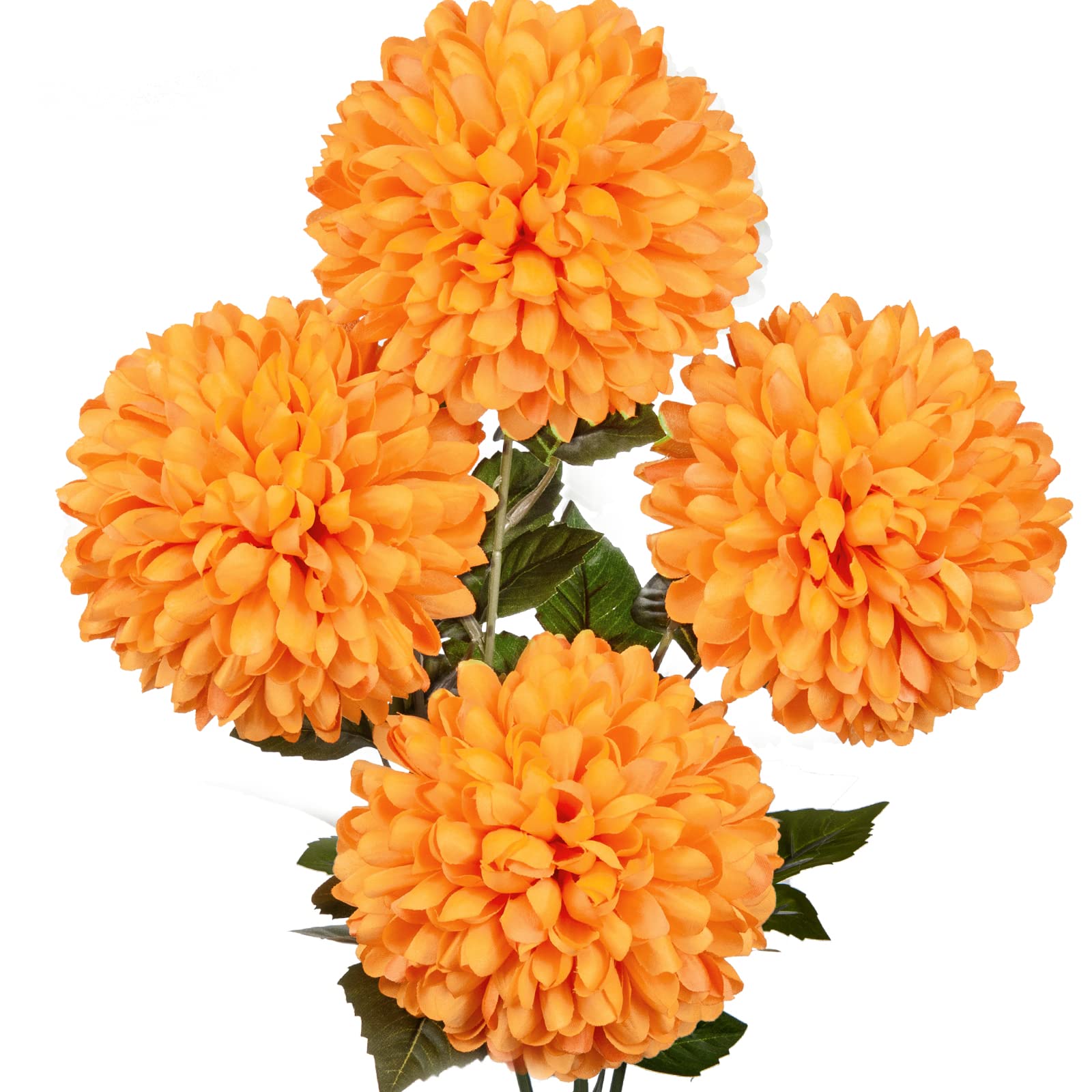 Briful Autumn Artificial Chrysanthemums Ball Flowers 6’’ Large Heads Mums Stems Orange Fake Hydrangea Flowers Bouquet for Home Party Wedding Fall Harvest Decorations, Set of 4 - color: 6'' Dia. 4pcs Orange