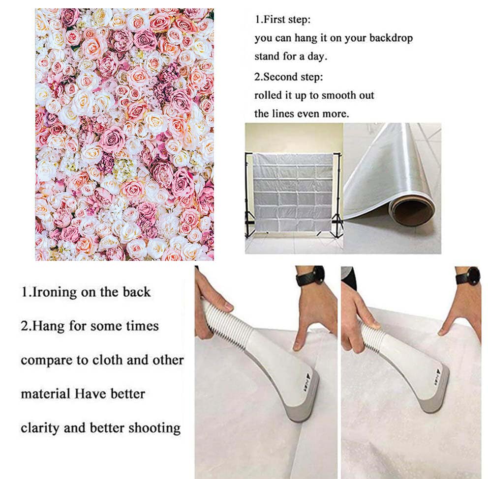 5x7ft Pink Rose Floral Wall Backdrop Flower Wall Decorations Photography Background for Wedding Mother's Day Birthday Bridal Shower Valentine's Day Party Decoration Banner Studio Props - size: 5x7ft